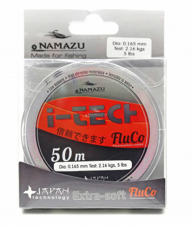 Леска Namazu I-Tech Fluco, L-50 м, d-0,309 мм test-7,01 кг, прозрачная